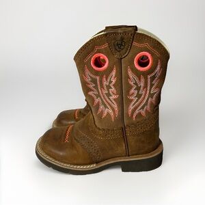 Ariat Fatbaby Boots Kids Girls Size 11 Brown Pink Leather Embroidered Western